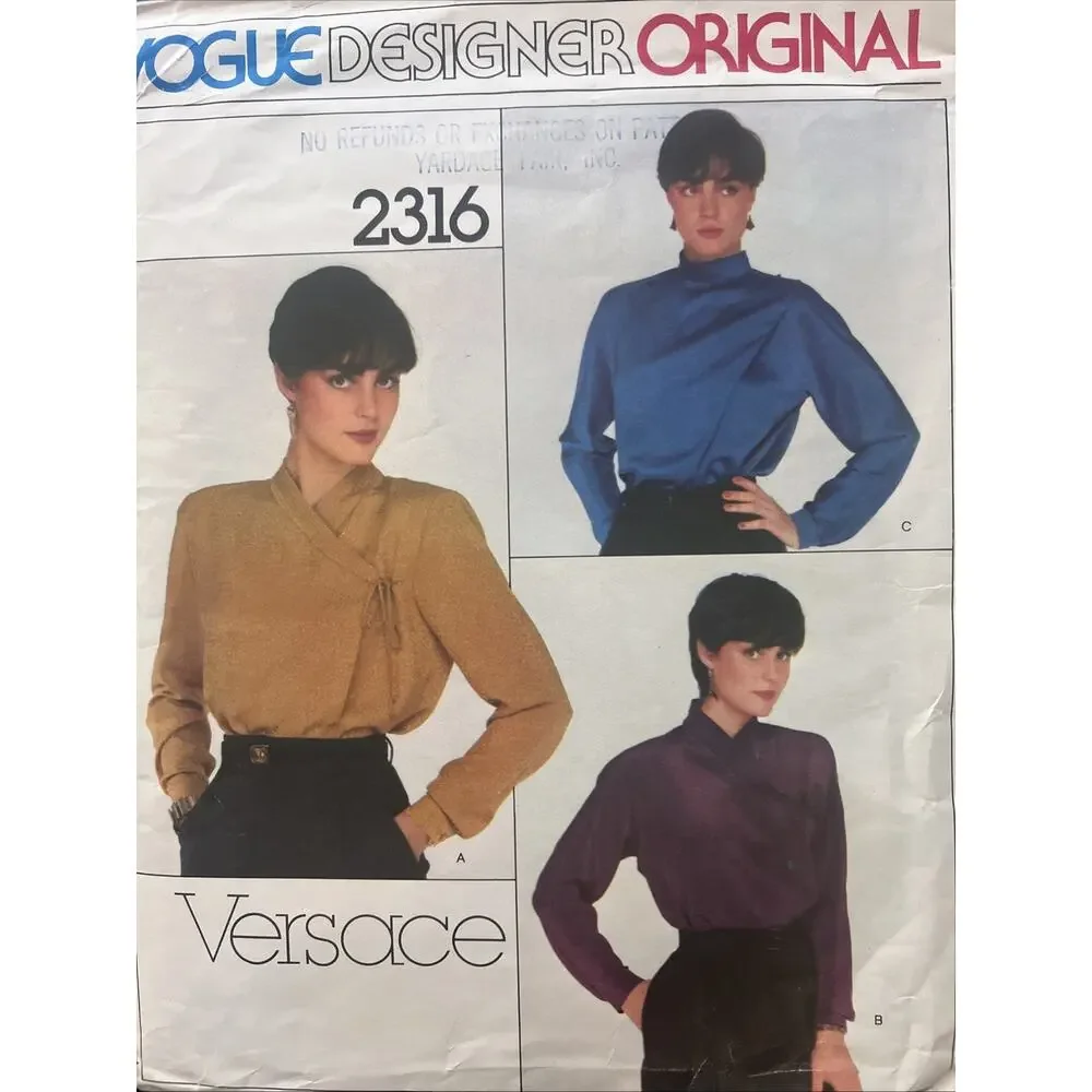 Vogue 2316 Designer Original Sewing Pattern Gianni Versace Misses Sz 12 FF Uncut